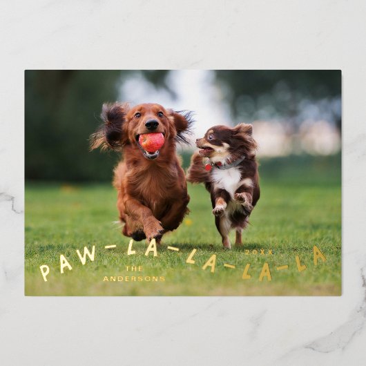Paw-la-la-la-la leuke huisdier kerstfoto folie feestdagenkaart (Voorkant)