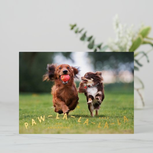 Paw-la-la-la-la leuke huisdier kerstfoto folie feestdagenkaart (Staand Voorkant)