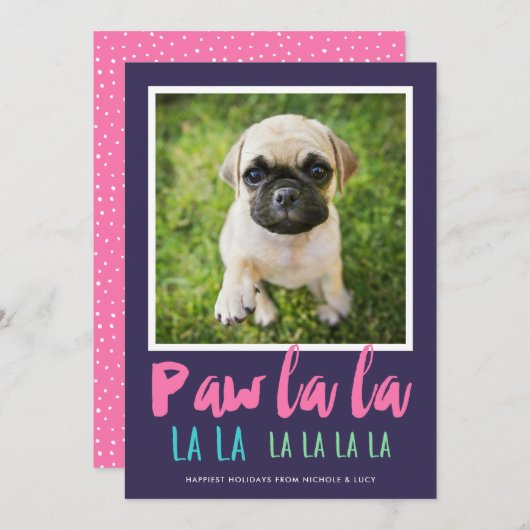 Paw La La Pet Foto Modern Kerstroze Feestdagenkaart (Voorkant / Achterkant)