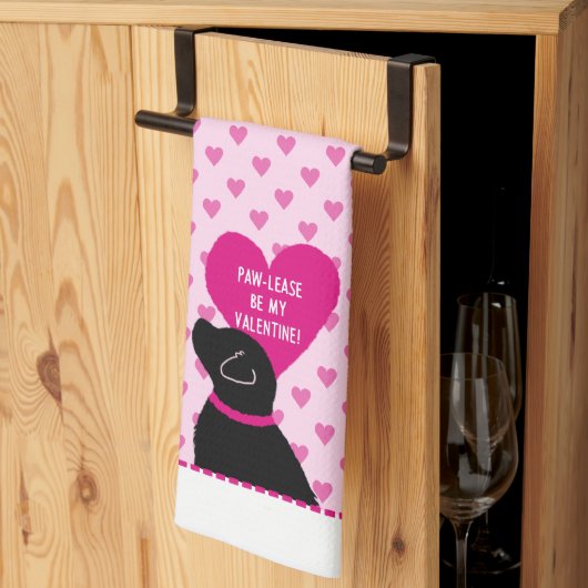 Paw-Lease Be My Valentijn Black Dog Keukenhanddoek (Derde Gevouwen)