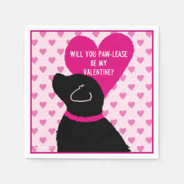 Paw-lease Be My Valentijn Black Dog Paper Napkin Servet