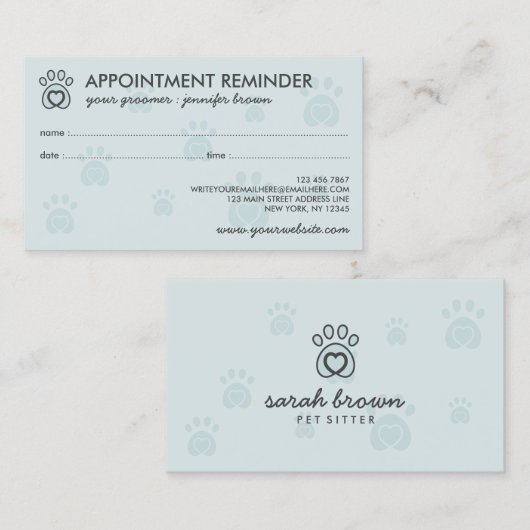 Paw Logo Elegant Pet Appointment Visitekaartje (Voorkant / Achterkant)