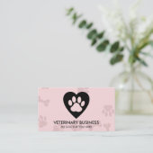 Paw Logo in heart Pet Groomer Sitting Service Visitekaartje (Staand voorkant)