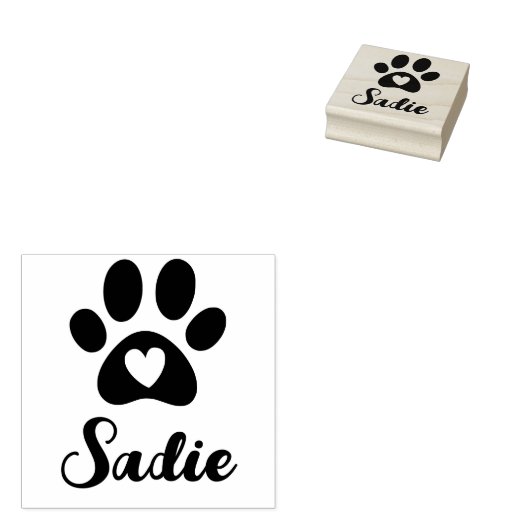 Paw met Heart en Eigen Gezelschapsnaam Sadie Rubberstempel (Gestempeld)