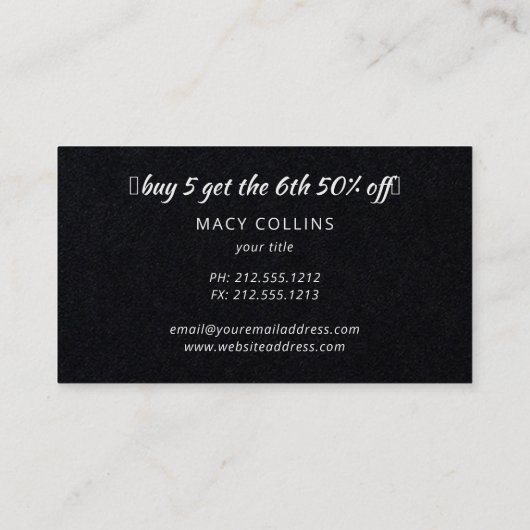 Paw path white on black dog groomer loyalty card visitekaartje (Achterkant)