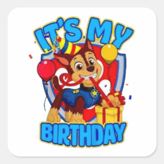 Paw Patrol Chase Het is mijn verjaardag Jongen Sti Vierkante Sticker