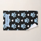 Paw Pattern, Blauwe Paws, Witte Harten, Jouw naam Bad Handdoek (Handdoek)