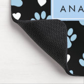 Paw Pattern, Blauwe Paws, Witte Harten, Jouw naam Muismat (Hoek)