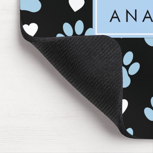Paw Pattern, Blauwe Paws, Witte Harten, Jouw naam Muismat (Hoek)