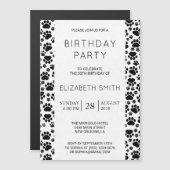Paw Pattern, Dog Paws, Black and White, Birthday Magnetische Uitnodiging (Voorkant / Achterkant)