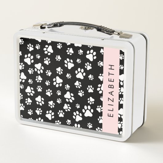 Paw Pattern, Dog Paws, Black and White, Jouw naam (Achterkant)