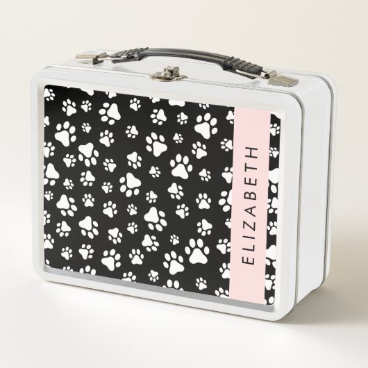 Paw Pattern, Dog Paws, Black and White, Jouw naam (Voorkant)