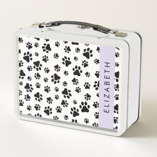 Paw Pattern, Dog Paws, Black and White, Jouw naam (Achterkant)