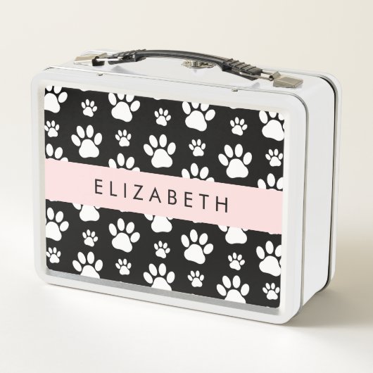 Paw Pattern, Dog Paws, Black and White, Jouw naam (Achterkant)