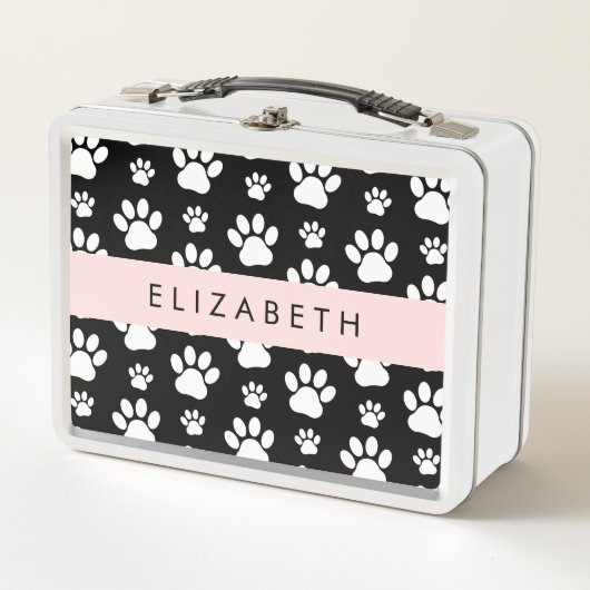 Paw Pattern, Dog Paws, Black and White, Jouw naam (Voorkant)