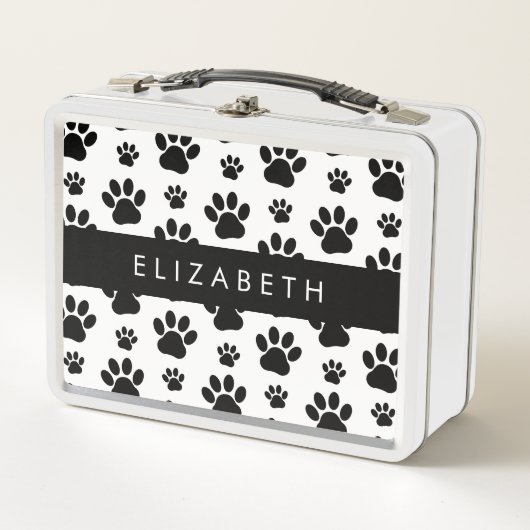 Paw Pattern, Dog Paws, Black and White, Jouw naam (Voorkant)