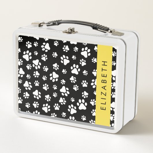 Paw Pattern, Dog Paws, Black and White, Jouw naam (Voorkant)