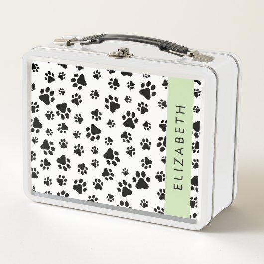 Paw Pattern, Dog Paws, Black and White, Jouw naam (Voorkant)