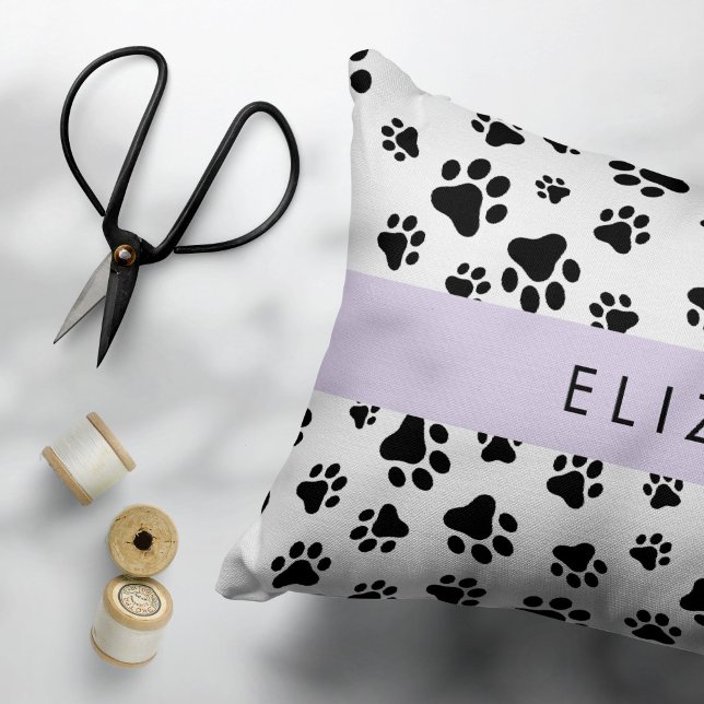 Paw Pattern, Dog Paws, Black and White, Jouw naam Accent Kussen (Creator heeft geüpload)