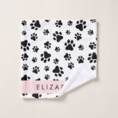Paw Pattern, Dog Paws, Black and White, Jouw naam Bad Handdoek (Wasdoekje)