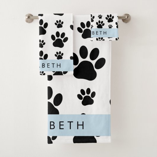 Paw Pattern, Dog Paws, Black and White, Jouw naam Bad Handdoek (Insitu)