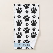 Paw Pattern, Dog Paws, Black and White, Jouw naam Bad Handdoek (Handdoek)