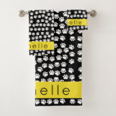 Paw Pattern, Dog Paws, Black and White, Jouw naam Bad Handdoek (Insitu)