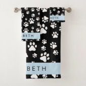 Paw Pattern, Dog Paws, Black and White, Jouw naam Bad Handdoek (Insitu)