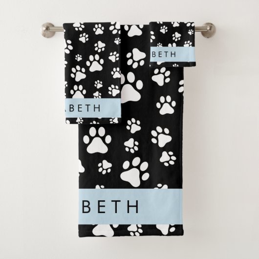 Paw Pattern, Dog Paws, Black and White, Jouw naam Bad Handdoek (Insitu)