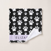 Paw Pattern, Dog Paws, Black and White, Jouw naam Bad Handdoek (Wasdoekje)