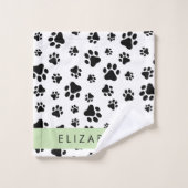 Paw Pattern, Dog Paws, Black and White, Jouw naam Bad Handdoek (Wasdoekje)