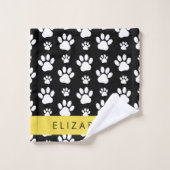 Paw Pattern, Dog Paws, Black and White, Jouw naam Bad Handdoek (Wasdoekje)