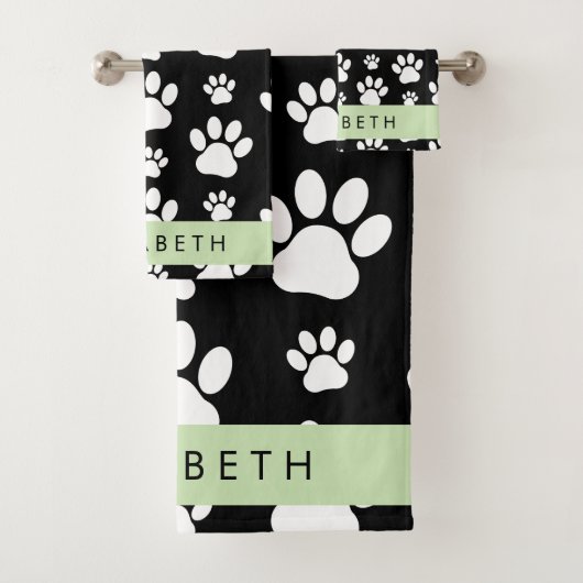 Paw Pattern, Dog Paws, Black and White, Jouw naam Bad Handdoek (Insitu)
