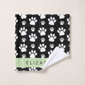 Paw Pattern, Dog Paws, Black and White, Jouw naam Bad Handdoek (Wasdoekje)