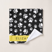 Paw Pattern, Dog Paws, Black and White, Jouw naam Bad Handdoek (Wasdoekje)