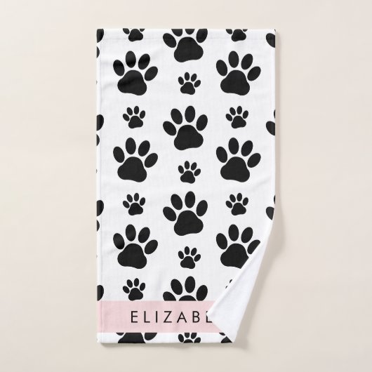 Paw Pattern, Dog Paws, Black and White, Jouw naam Bad Handdoek (Handdoek)