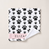 Paw Pattern, Dog Paws, Black and White, Jouw naam Bad Handdoek (Wasdoekje)