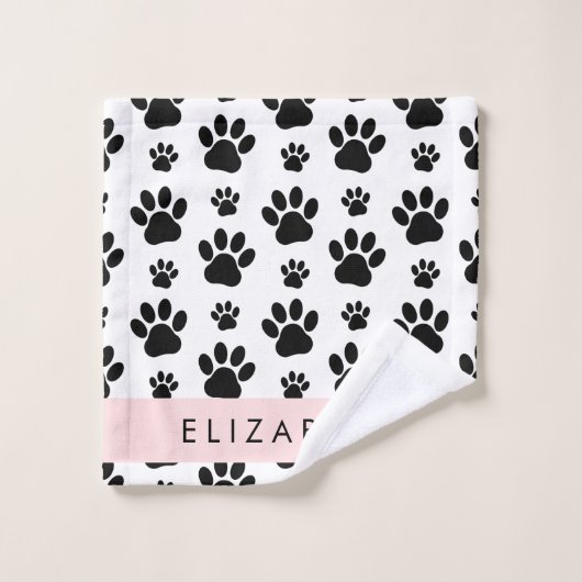 Paw Pattern, Dog Paws, Black and White, Jouw naam Bad Handdoek (Wasdoekje)