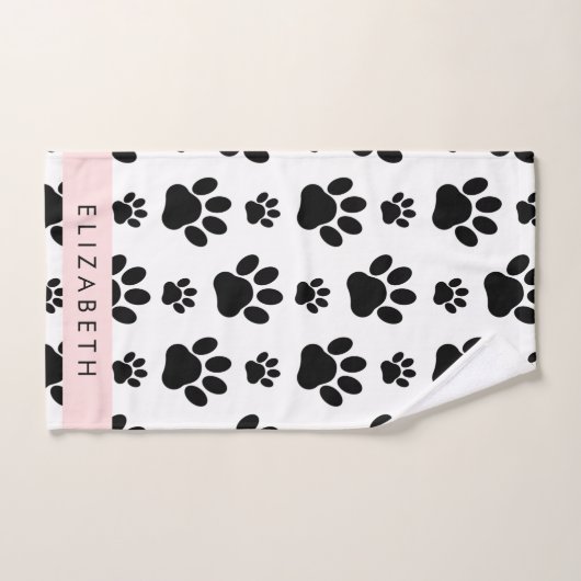 Paw Pattern, Dog Paws, Black and White, Jouw naam Bad Handdoek (Handdoek)