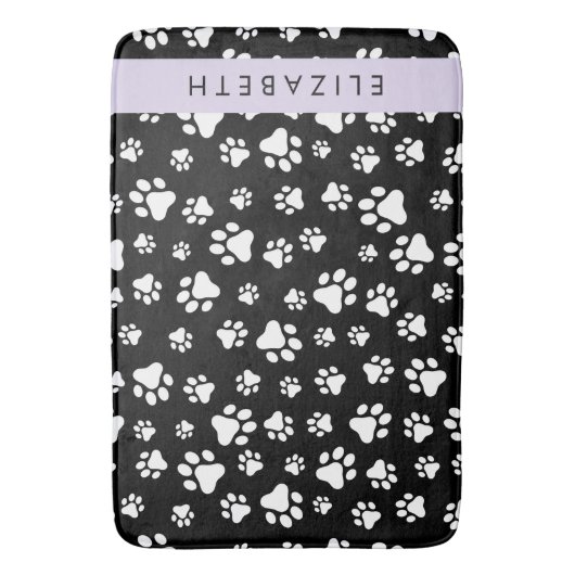 Paw Pattern, Dog Paws, Black and White, Jouw naam Badmat (Voorkant Verticaal)