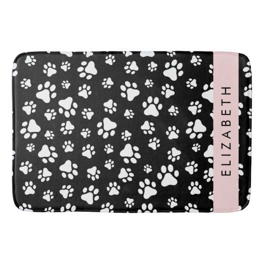 Paw Pattern, Dog Paws, Black and White, Jouw naam Badmat (Voorkant)