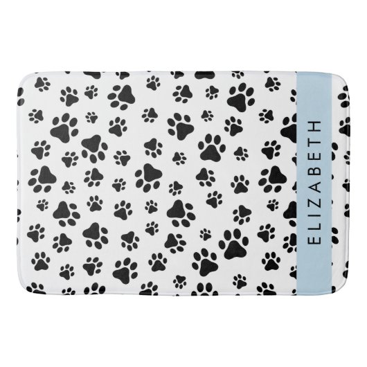 Paw Pattern, Dog Paws, Black and White, Jouw naam Badmat (Voorkant)