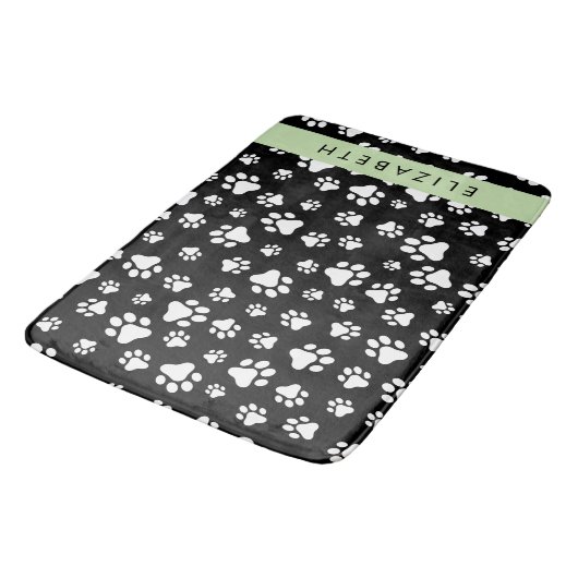 Paw Pattern, Dog Paws, Black and White, Jouw naam Badmat (Gekanteld)