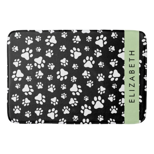 Paw Pattern, Dog Paws, Black and White, Jouw naam Badmat (Voorkant)