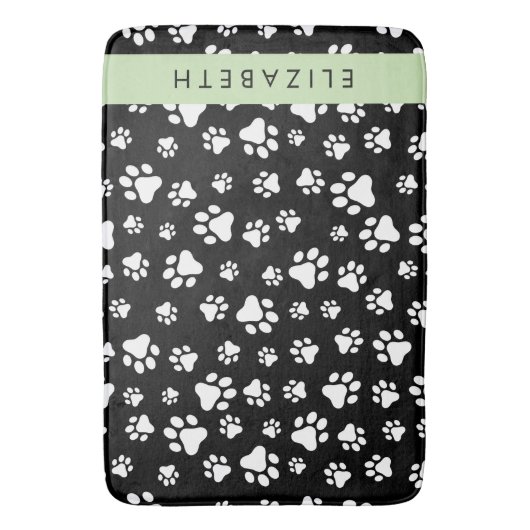 Paw Pattern, Dog Paws, Black and White, Jouw naam Badmat (Voorkant Verticaal)