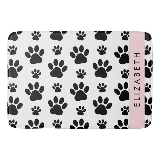 Paw Pattern, Dog Paws, Black and White, Jouw naam Badmat (Voorkant)