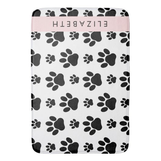 Paw Pattern, Dog Paws, Black and White, Jouw naam Badmat (Voorkant Verticaal)