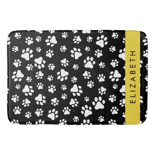 Paw Pattern, Dog Paws, Black and White, Jouw naam Badmat (Voorkant)