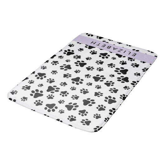Paw Pattern, Dog Paws, Black and White, Jouw naam Badmat (Gekanteld)