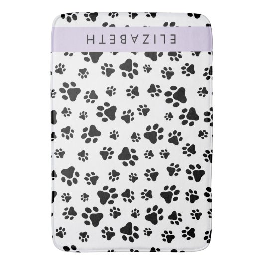 Paw Pattern, Dog Paws, Black and White, Jouw naam Badmat (Voorkant Verticaal)